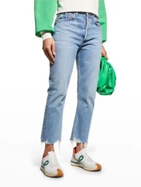 Agolde Riley High Rise Straight Crop Light Wash Raw Hem Jeans 27